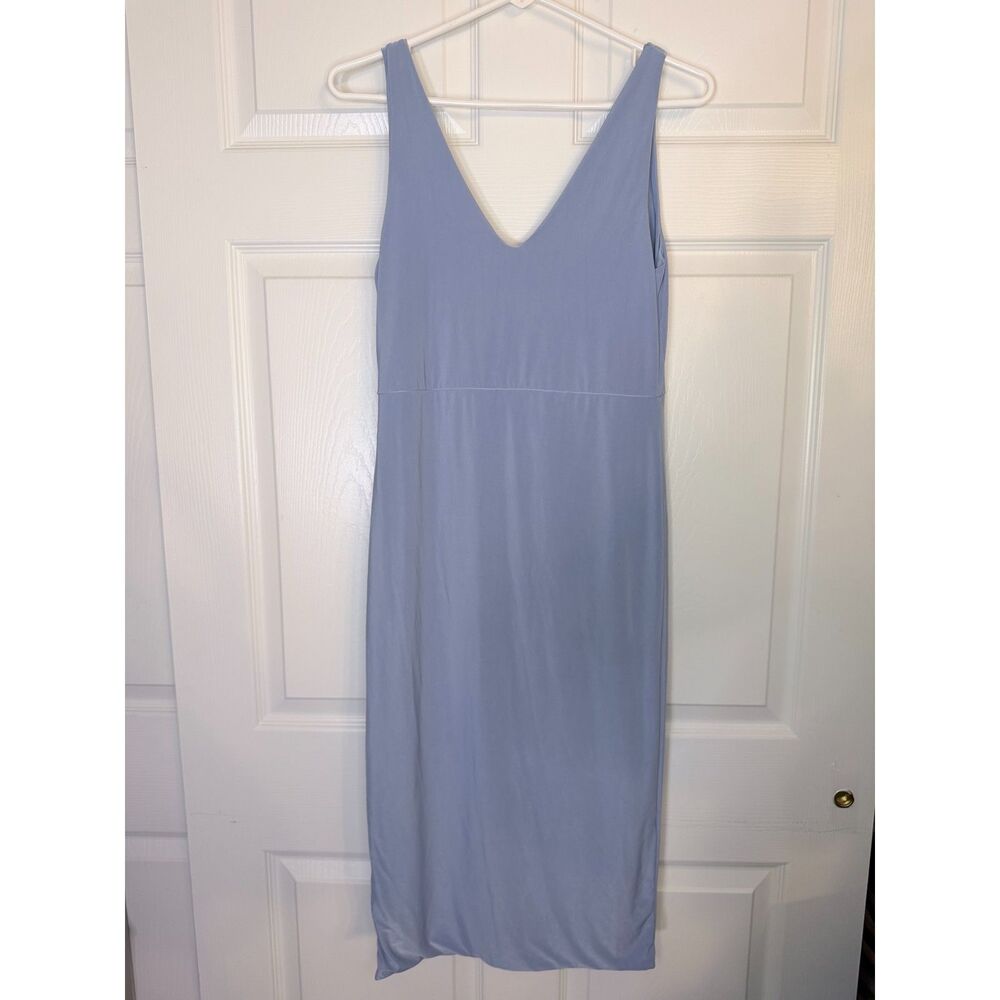 Parisian light blue dress , US 8; deep V-neck, fitted, sleevelesss
